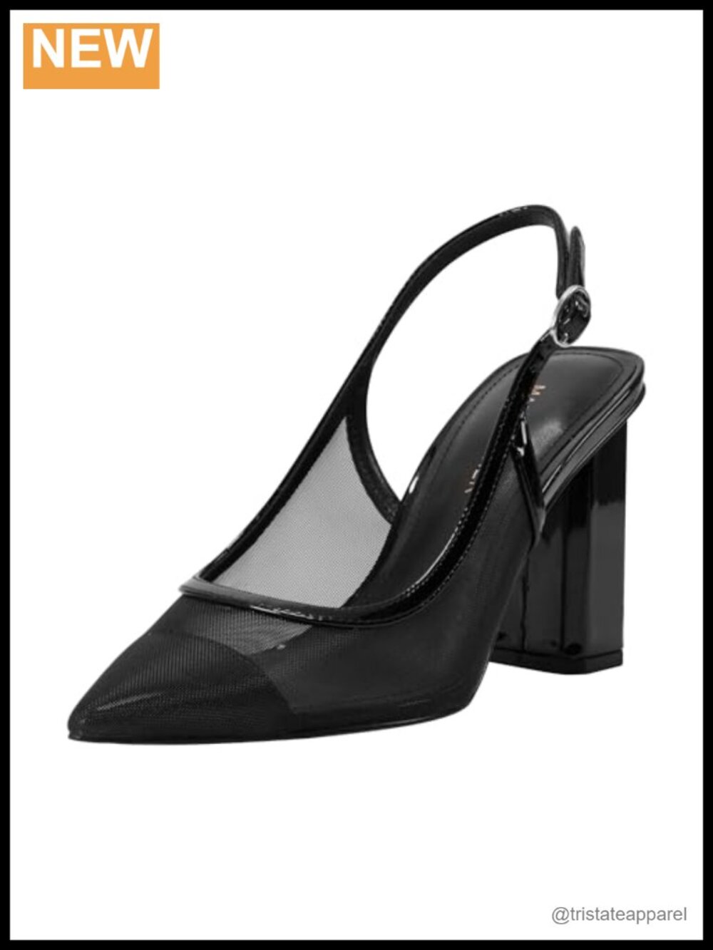 Deezar Textile Faux Patent Leather Slingback Block Heel Pump